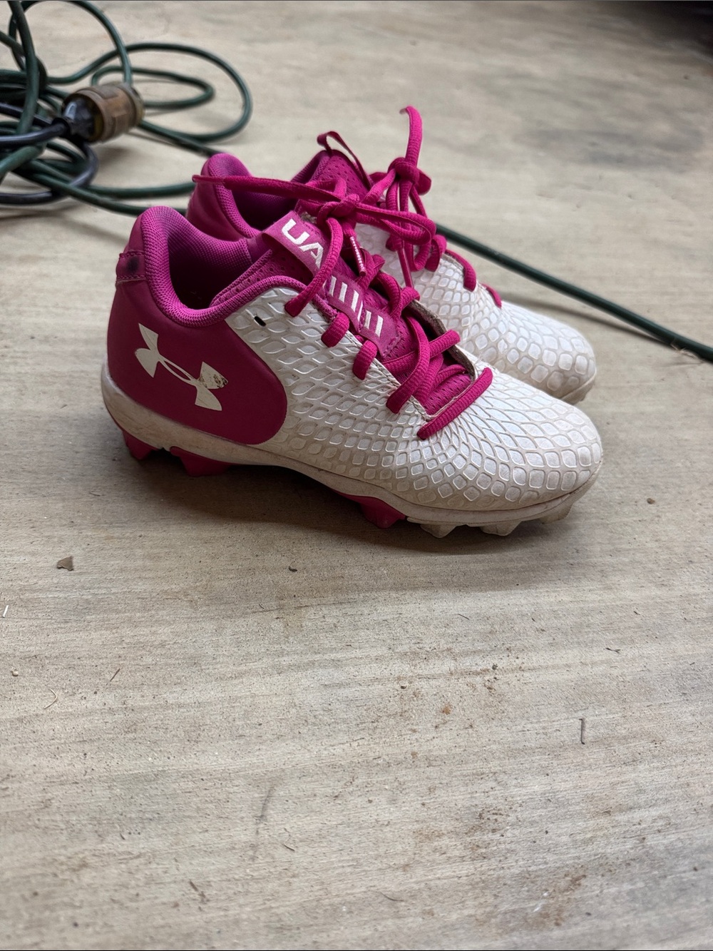 Under Armour Kids Pink and White Softball Cleats